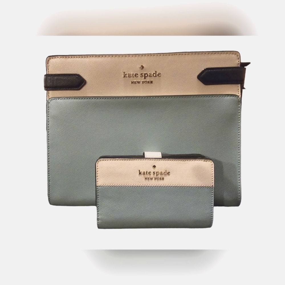 Kate Spade New York Teal & White Staci Satchel With Macthing Wallet